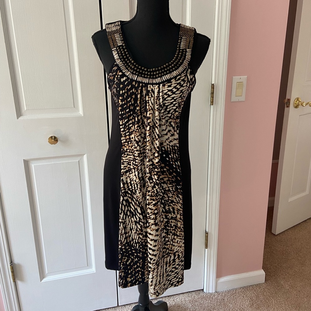 Sleeveless Embellished Animal Print Dress